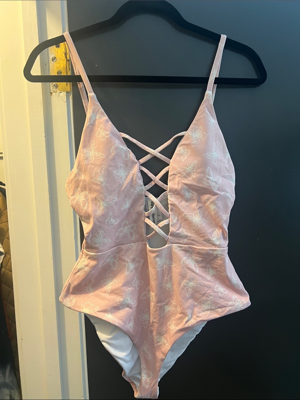 Dippin' Daisy's Pink Butterfly Bliss Plunge Lace-Up One Piece Swimsuit